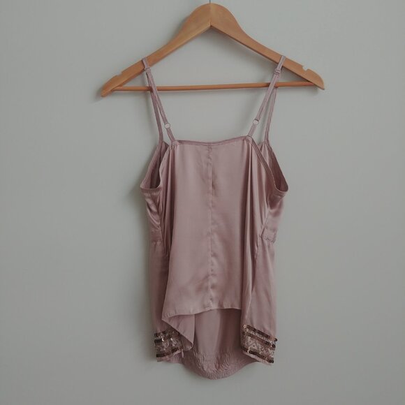 Y2K Jacob Connexion 100% silk beaded sequin cami tank top mauve pink Small - Picture 5 of 16